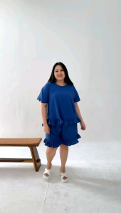 Setelan Pendek Rampel Ruffle Cherry Super Jumbo Cringkle