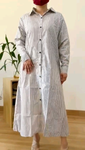 ●ECLAIRE● 026 Dress Midi Lengan Panjang Longsleeves Salur Stripe Garis-garis Basic Dasar Kasual Casual Kerja Korea Mode Santai 504