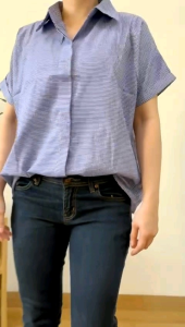 ●ECLAIRE● 04J Kemeja Shirt Lengan Pendek Shortsleeves Square Kotak geometris Hidden Button Basic Mode Kasual Kerja Casual 020