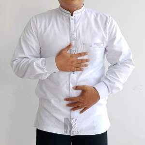 Baju Koko Putih Pria Dewasa Lengan Panjang Seragam Santri Kemko Hadroh Bordir Simpel Toyobo Kekinian