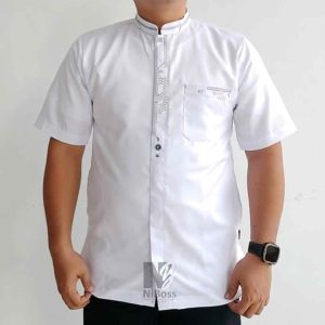Baju Koko Pria Dewasa Putih Lengan Pendek Ukuran M L XL XXL Bordir Simpel Kemko Taqwa Muslim Toyobo