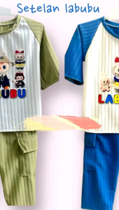 setelan labubu anak perempuan celana cargo usia 2-10 tahun