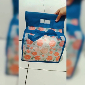 Tas hajatan bambu pita spunbond tebal sedang ukuran 22 cm 12 pcs # goodie bag berkat box kotak kado