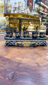 Bộ Kỷ Thờ Cúng Men Xanh CoBan Hàng Đắp Nổi Sứ Cao Cấp Bát Tràng - Bộ chén nước thờ cúng