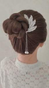 Trâm cài tóc chữ U hình bông hoa hướng dương trâm búi tóc kim loại đính đá lấp lánh cho nữ