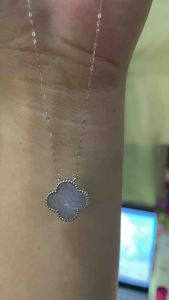 PAWNABLE 18K White Gold Necklace(thin) with Centered 18K Four-Leaf Clover Pendant(Hollow) ✨
