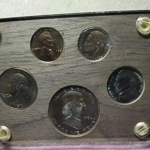 Rare preloved 1954 Silver Proof Set Pre-Owned with Beautiful Toned Coins in Wooden Display Case Holder