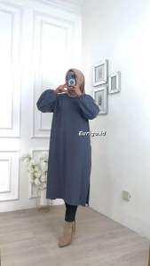 Eurigo - Kimia Long Tunik Wanita Belah Samping Tania Tunik Atasan Muslim