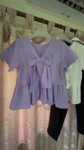 JLLOUD > เสื้อคอวีหลังผูกโบว์-สไตล์เกาหลี ใส่กลับด้านได้ทั้งหน้า-หลัง ไม่ร้อน ไม่ต้องรีด