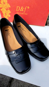 D&f A06 | Sepatu Pantofel Kulit Wanita Hitam Hak 3cm Ukuran Besar