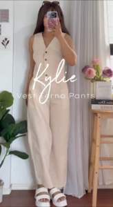 Kylie Vest Terno Coords High Waist Pants Button Down Top Trendy Korean BKK Women Outfit RIA Clothing