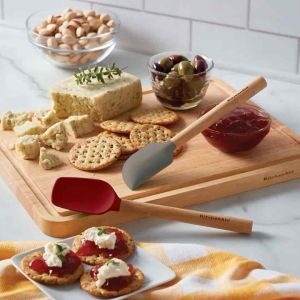 KitchenAid Set of 2 Mini Spatula Bamboo Wood Handled with Silicone Head Empire Red/Gray