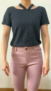 ●ECLAIRE● 0IS Blouse Spandek Halterneck Lengan Pendek shortsleeves kasual Santai Casual Bepergian Hitam