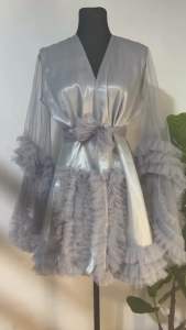 Mini  Bridal Robe –  Chic Elegant Tulle Dress perfect for wedding/prenup and photoshoot  free size S-XL bust 35-40 inches length 38inches ruffled sleeves elegant design.
