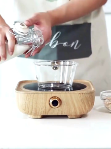 Panci Masak Kaca Transparan Tahan Panas dengan Handel Kayu