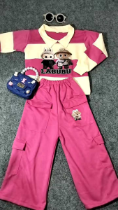 Setelan Terlaris Anak Perempuan Model labubu Setrip Kargo Untuk Anak 2-12 Tahun Setelan Anak Murah