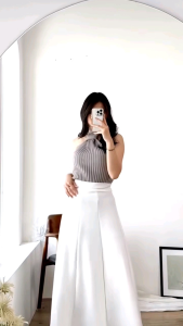 Audy Skirt - Korean Loose Maxi Skirt Rok Wanita Anti Kusut Polyester - Rok Flare Wanita - Rok Basic Scuba Polos - Maxi Skirt Rok Panjang Wanita