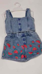 SETELAN PREMIUM TEBAL ANAK PEREMPUAN CROP DENIM