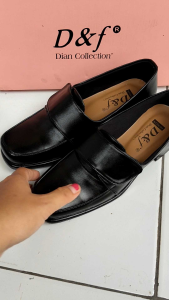 D&f Sepatu Pantofel Wanita Model Perekat Tali Sepatu Hak 3 cm Hitam Sepatu Model Prepet Simple