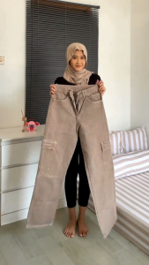 Celana Highwaist Kulot Jeans Cargo Wanita Loose - Celana Cargo Pants Higwaist Pinggang Karet