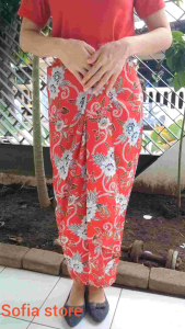 Rok Batik Katun Pinggang Karet Warna Merah Bawahan Kebaya Tradisional