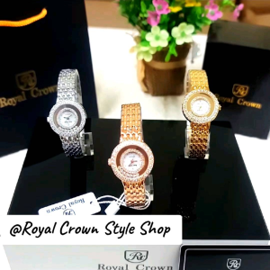 นาฬิกาผู้หญิง Royal Crown ( แท้100%) นาฬิกาประดับเพชรสีเงินทอง & โรสโกลด์หน้าปัดมูกสวยหรูระบบถ่านกันน้ำจัดส่งพร้อมกล่องครบมีบัตรับประกัน 1 ปี