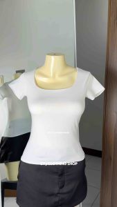 BUY 1 TAKE 1 (2PCS) AYA TRENDY DOUBLE LINING FRONT FULL LENGHT TSHIRT Cotton Spandex Square Neck Plain Slim-fitting Tops Womenswear Basic Lady Comfort Casual Everyday