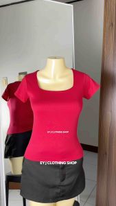 BUY 1 + GET 2 FREE (3PCS) AYAH DOUBLE LINING FRONT FULL LENGHT Cotton Spandex Square Neck Plain Top Womenswear Basic Casual Fit Summer Everyday Minimalist