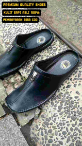 SEPATU SANDAL KASUAL SEPATU BUSTONG PRIA KULIT SAPI 100% KODE 260 HITAM ( PREMIUM QUALITY )
