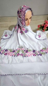 Mukena Terusan Dewasa Bahan Katun Polino Pakai Inner Motif Bordir Bunga Alysum Pita