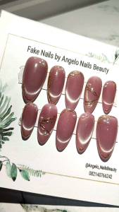 Press On Nails Premium Kuku Palsu Motif Cat Eye Warna Nude