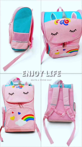 Unicorn Primary School Bag Kids Fashion School Bags & Backpacks Pink and Teal with Reflective Pocket 19cm Width