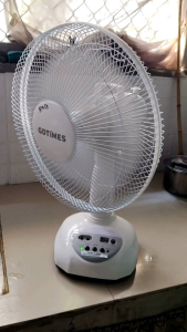 RMJ3 Solar-Powered Table Fan with LED Bulbs for Outdoor Use White Color
