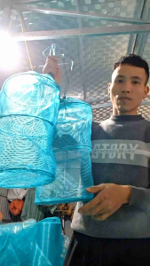 Túi Đựng Cá Tôm Chống Thoát - Lưới 4 Ly Dày Dặn - Khung Sắt 3 Vành Rộng 21cm - Có Chốt Khóa Miệng Túi