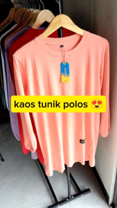 Kaos Tunik Wanita Polos Warna Salem & Atasan Tunik Wanita Lengan Panjang Karet Kerut Bahan Katun Combed 24s