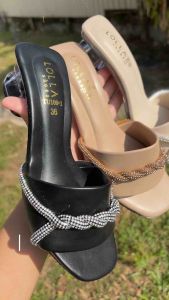 ✨TTFS✨ Crystal Knot Rhinestone Heels Elegant Women Slides Sandals 5cm Clear Heel Kasut Tumit Tinggi Wanita