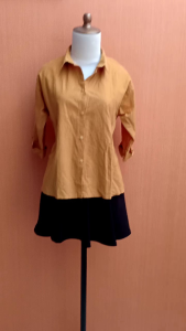 atasan kemeja wanita kuning mustard M L cewek kerja kantor kuliah