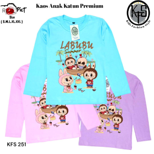 KFS 251 Atasan Anak Perempuan Kaos Labubu Summer Lucu Bahan Katun Lengan Panjang