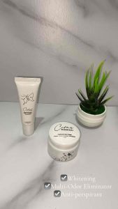 Curae Essentials underarm deo cream 10grms white jars with black text label.