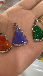 Mặt dây chuyền Phật Di Lặc đá cẩm thạch bọc inox cho bé