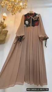COD!!NEW READY MIDI DRESS HARUM MAWAR CERUTY KATUN BORDIR BY SHR BEST SELLER