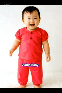 Setelan Baju Tidur Bayi Perempuan Piyama Bayi Perempuan Lengan Pendek Celana Panjang Kancing Dada Aktif SNI Usia 3-12 Bulan Motif Polos