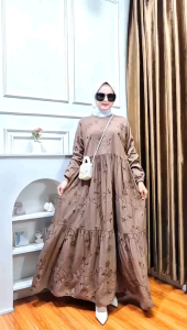 Nuriel Shop - Katun Polo Bordir - Baju Gamis Wanita Model Terbaru Bahan Katun Polo Bordir - Gamis Seragaman/Gamis Pesta / Gamis Lebaran