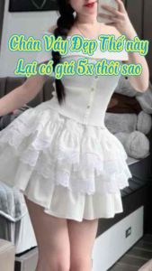 Chân Váy Ngắn Chân Váy Tầng Phối Viền Ren Dáng Xoè Chất Đũi Thô Bồng đẹp (Có Quần Trong)