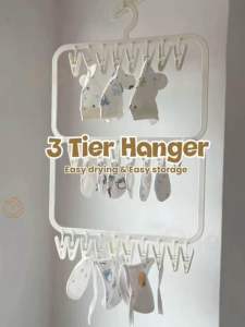 Day One 🍃【Space-Saving Wardrobe Helper】Baby Kids Clothes Hanger 3 Tier Drying Rack Wardrobe Socks Rack