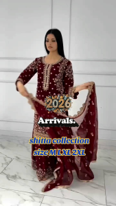 [PRE-ORDER] 2026 JAN DESIGNER MARRON PARTY WEAR KURTI PLAZZO DUPATTA SET WITH GOLD SEQUENCE WORK SIZE M TO 2XL ( DELIVERY 10 WORKING DAYS) ETA: 2026-03-30 |MAROON EMBROIDERED SHARARA SUIT WITH GEORGETTE DUPATTA FOR WOMEN