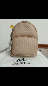 Tas Ransel Anyaman Brand MZ Bulat Warna Krem Untuk Wanita Remaja / Dewasa Kualitas Premium kd 85
