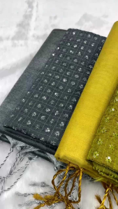 [PREORDER] Cotton Tissue Silk Plain Saree with Tussles