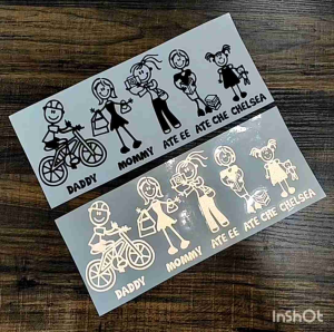 stickman family 3M reflective printed sticker for cars motorcyle gadgets laptop etc.