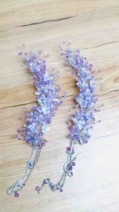 Sepasang mahkota juntai lilac aksen bunga model Anara